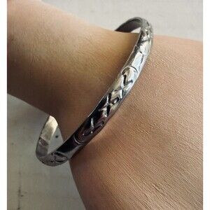 Vintage Etched Sterling Silver 925 Mexico Engraved Bangle Bracelet 16.2 grams